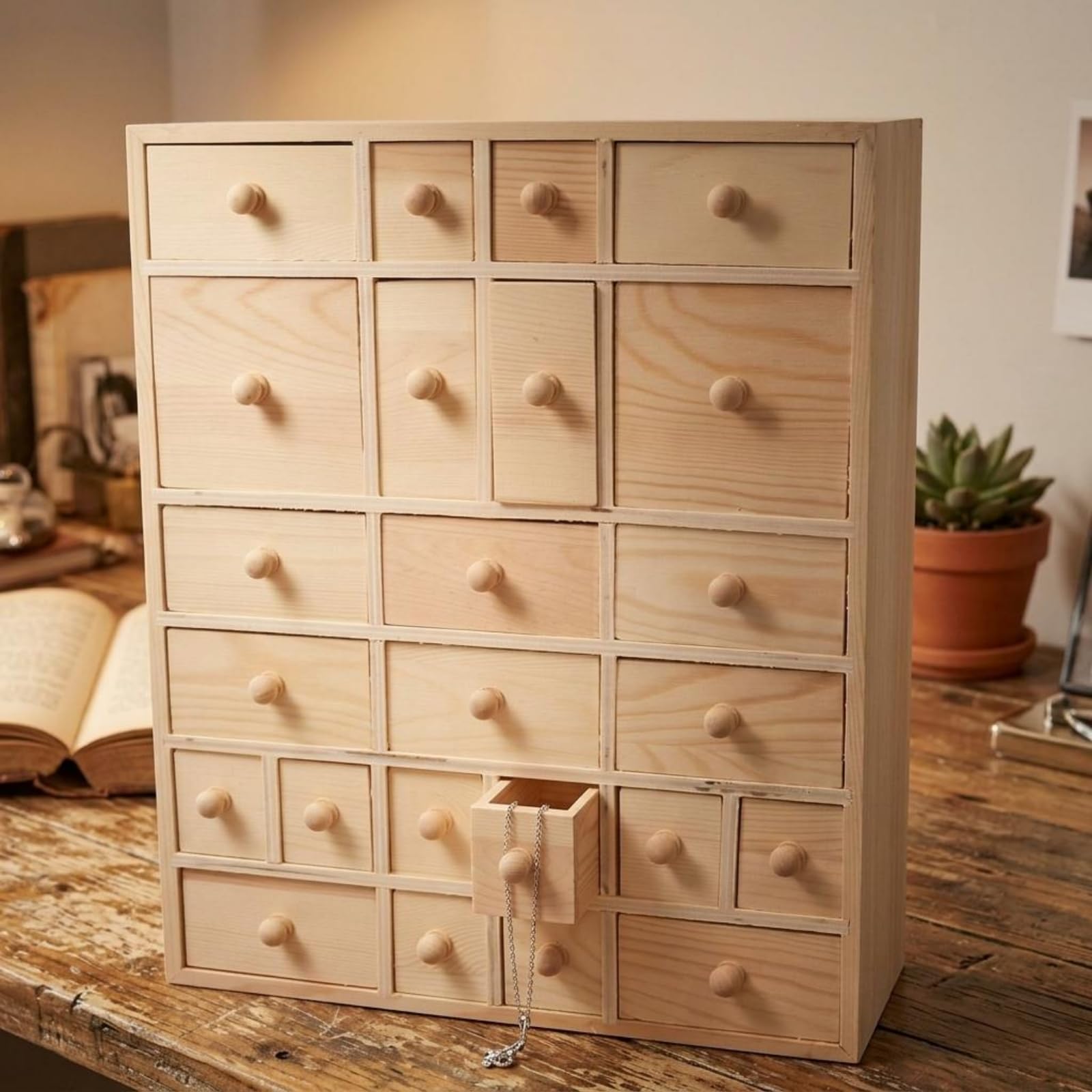Cabinet Armadietto Organizer in Legno Compatto con Design Rettangolare per Separare Gioielli E Accessori Adatto per Donne Zona Vanity 35x29x11cm