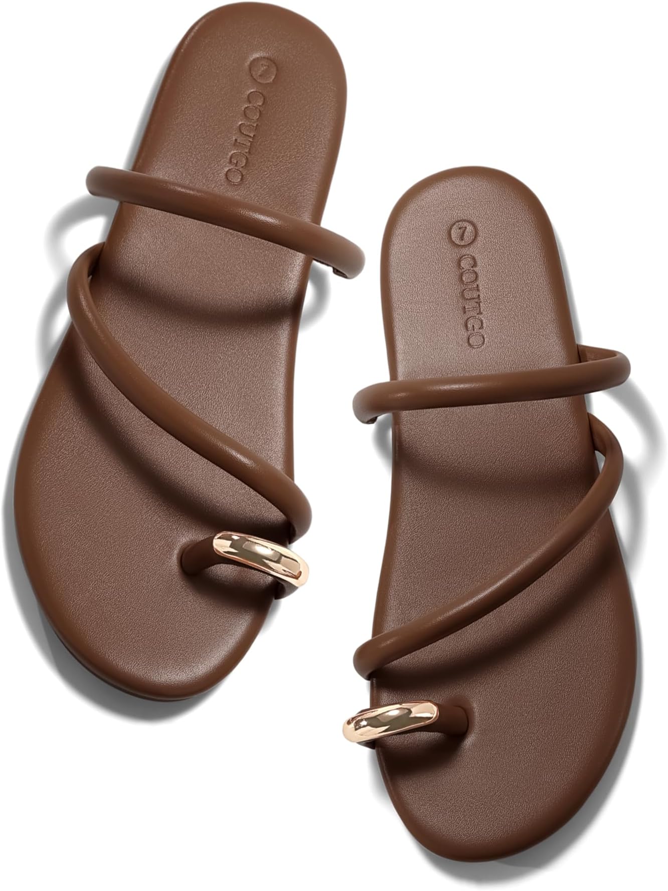 Womens Strappy Flat Sandals Square Open Toe Flip Flops Slides Toe Ring Summer Dress Shoes