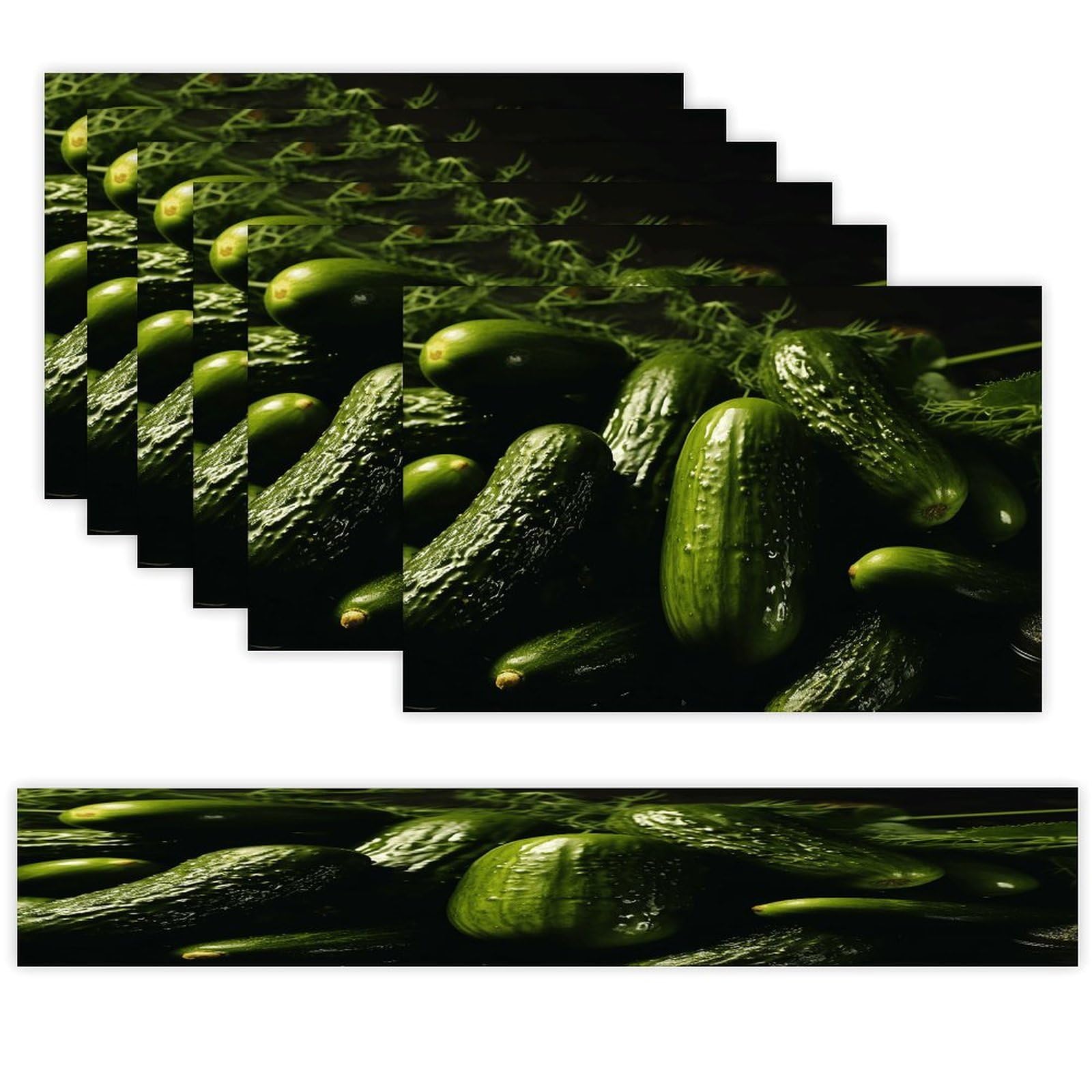 Pickle Table Runner and Placemats of 6 Washable Heat Resistant Place Mats with Table Runner Vintage Holiday Table Mat Set for Holiday Party Kitchen Dining Deco
