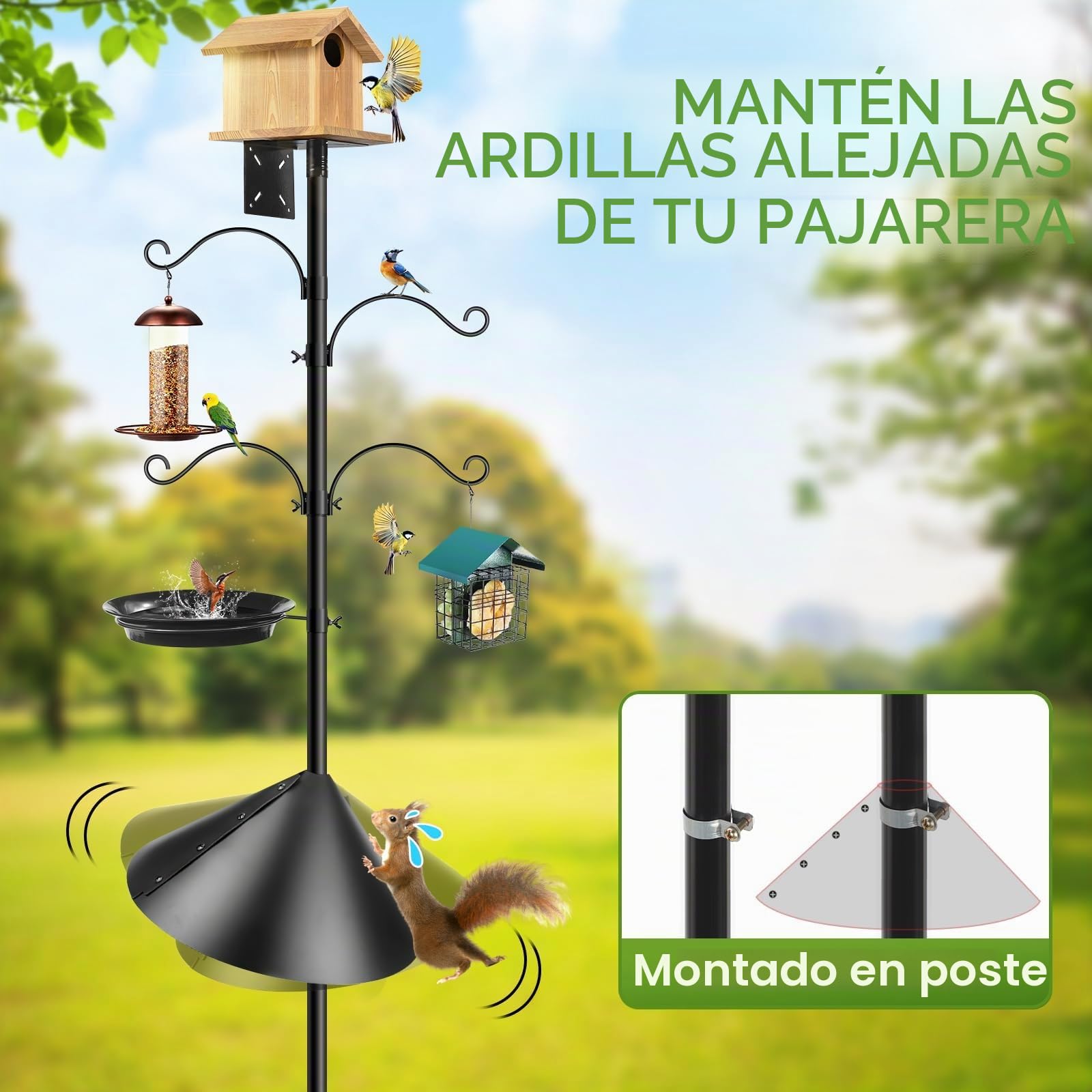 234 cm Soporte Libre para Estación De Alimentación De Aves | Alimentación De Aves, Base Metálica Ajustable Y Robusta con 5 Púas, Terraza, Decoración De Jardín Kit (Sin Casa para Aves)