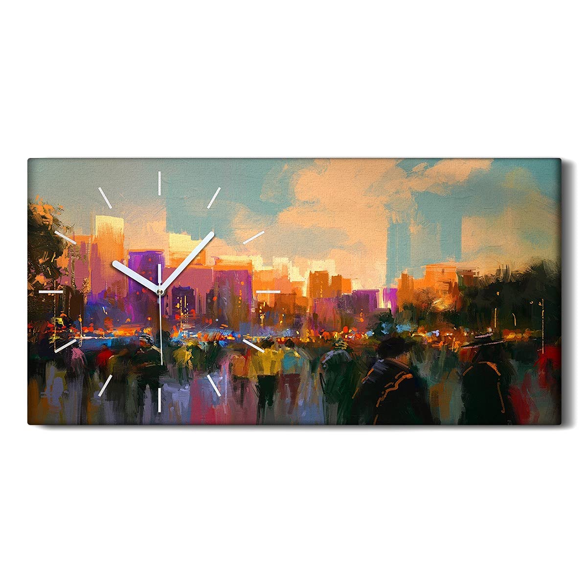 Horloge sur Toile 60x30cm Personnes dans un Parc Salon Tableau