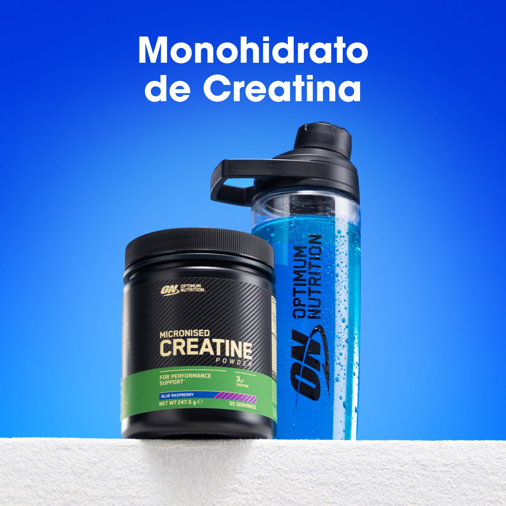 Optimum Nutrition Creatina Micronizada en Polvo, Sabor Frambuesa Azul, 360g, 80 Servicios