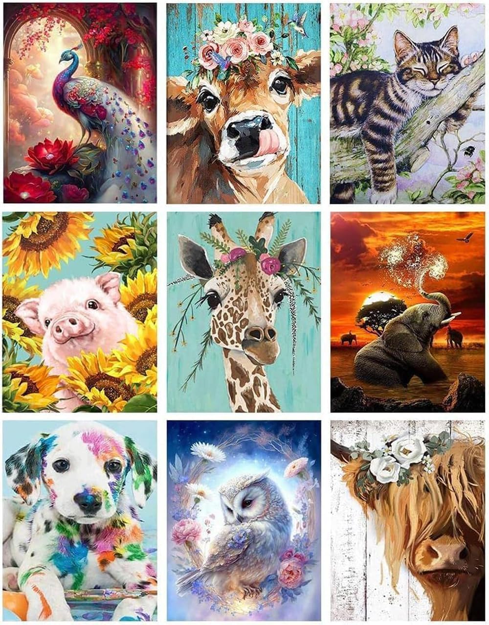 DCIDBEI Diamond Painting 5D Fai-da-te - Quadro Cane Con Rosa, 30x30 Cm, Tela Rotonda - Kit Completo Per Adulti E Bambini