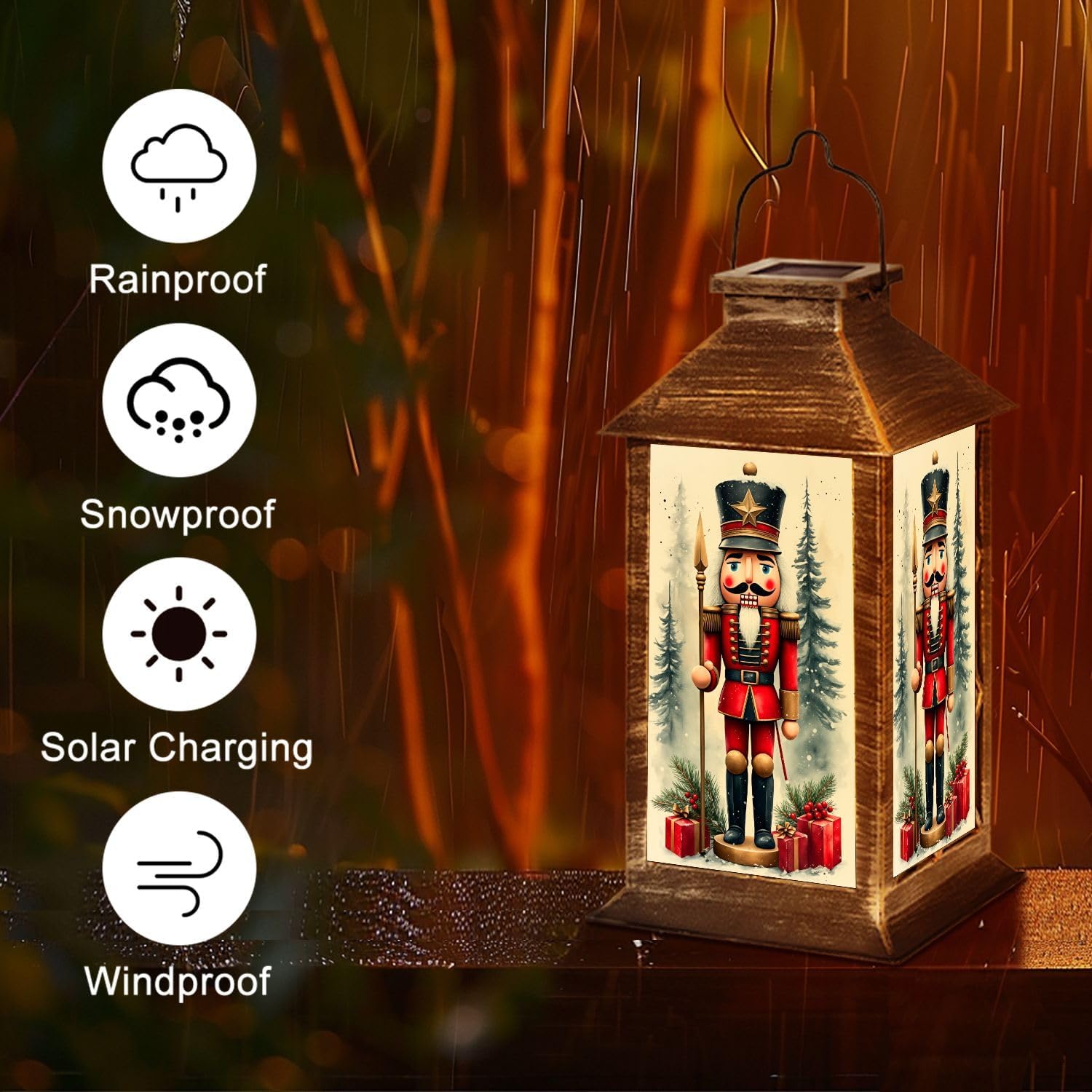 Solar Lantern Nutcracker Soldier Figurine Christmas Decor Snowy Garden Hanging Lantern Waterproof Solar Powered Lighting Outdoor Table Lamp for Deck Yard Camping Patio Decor Gifts for Women