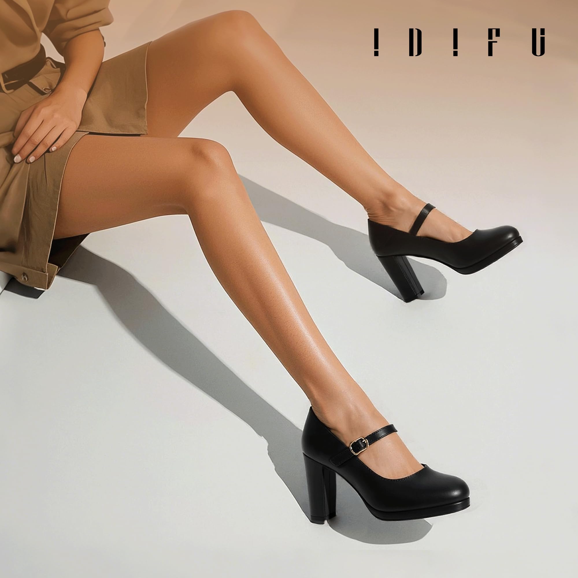 IDIFU IN4 Mary Jane Shoes Closed Toe Heels Platform High Chunky Block Heels Women's Pumps Comfortable Dress Shoes for Women Wedding Bridal Work Fashion Round Toe Pumps Shoes: 9.5 Black Pu