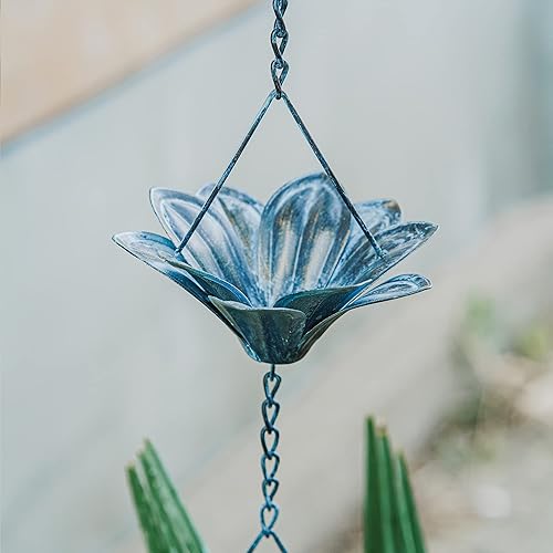 Miniatura 7 de DUSVALLY Cadenas de lluvia de 8.5 pies, campana decorativa de hierro con 12 copas de colector de lluvia de flores, decoración de jardín, 8-12 de