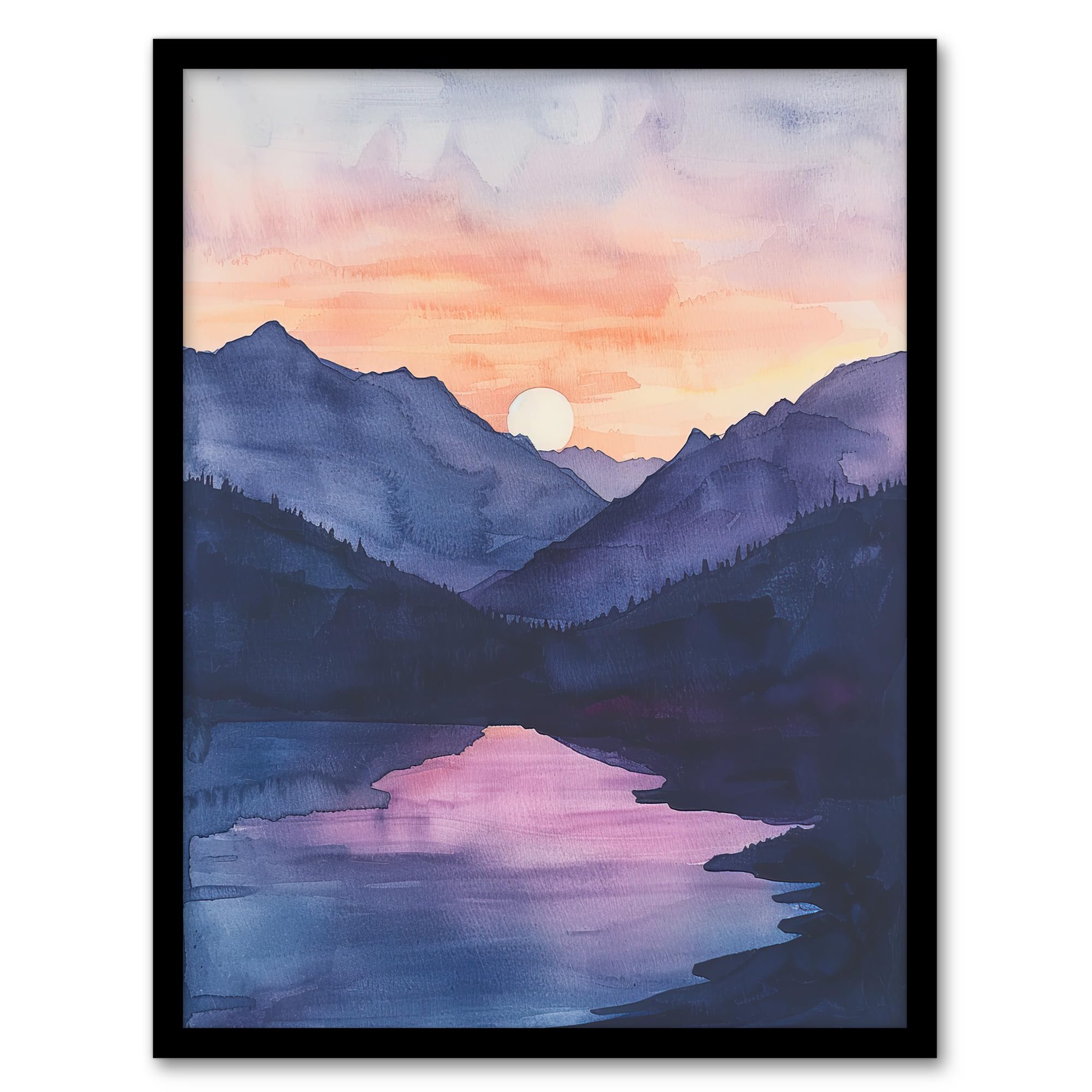Artery8 Maroon Lake Atmospheric Sunset Mountain Landscape Living Room Artwork Framed Wall Art Print 18X24 Inch