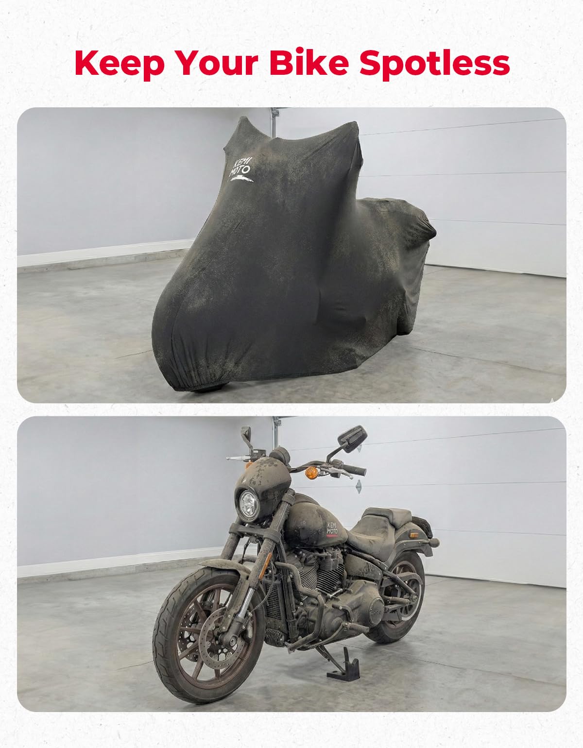 KEMIMOTO Telo Coprimoto Interno, Telo Antipolvere Moto Elasticizzato con Gancio di Sicurezza, Copertura Moto Traspirante per Motociclo, Scooter, Cruiser, Touring e Adventure
