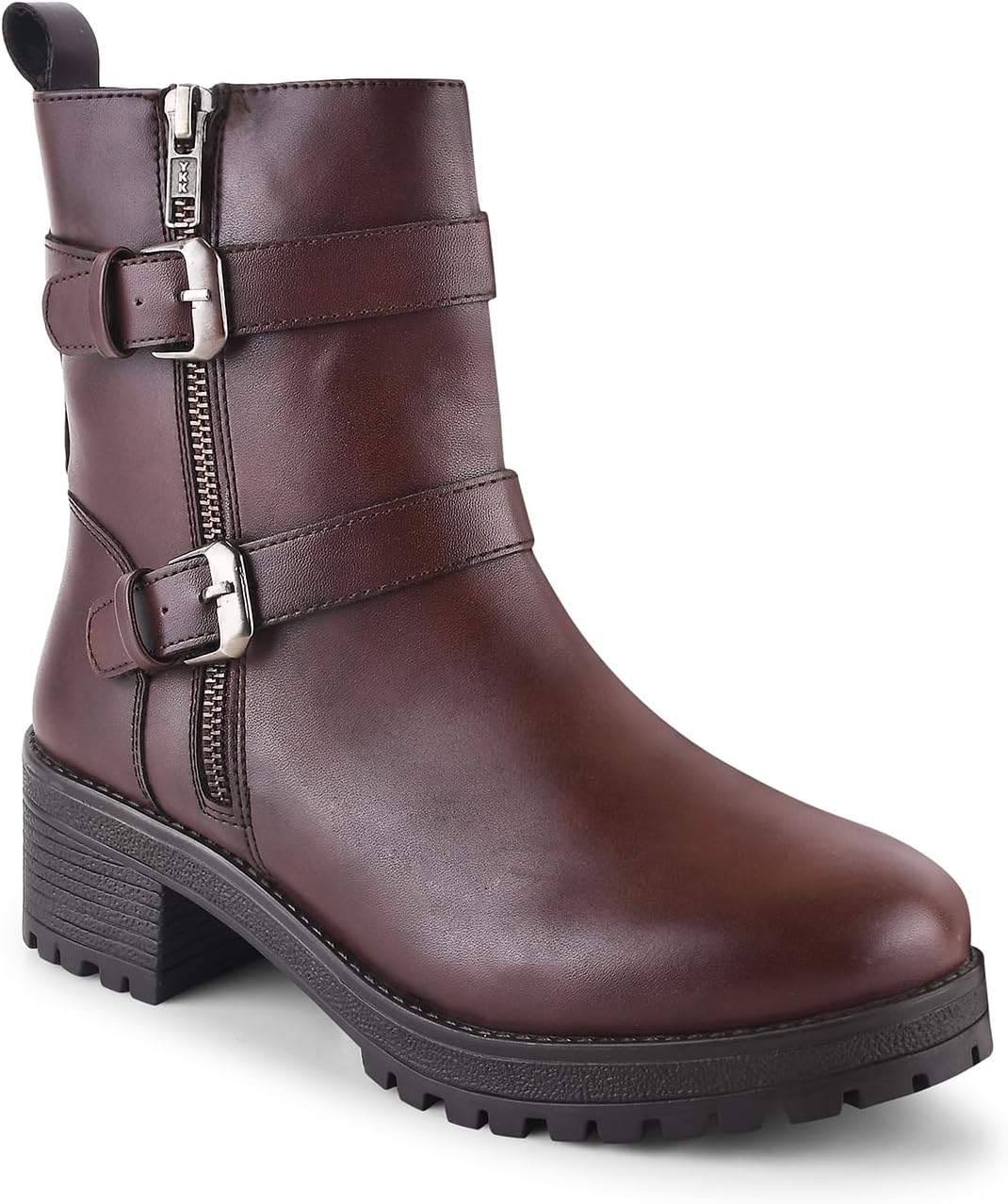 Shuz Touch Round Tie Up Brown Combat Boots