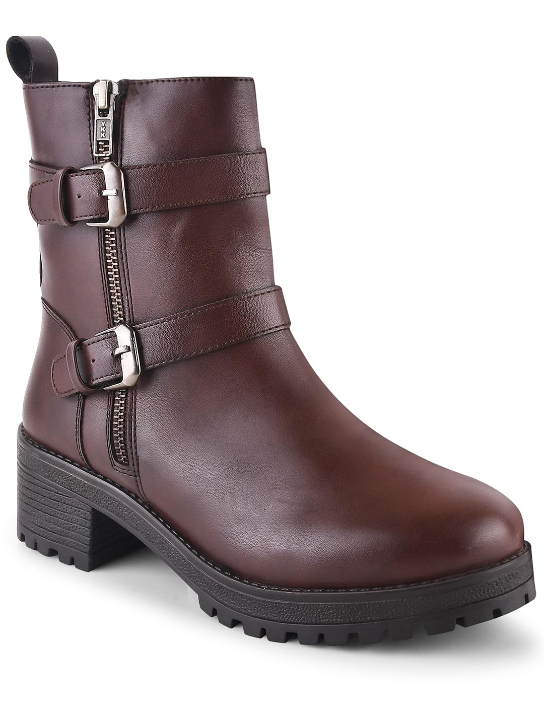 Shuz Touch Round Tie Up Brown Combat Boots