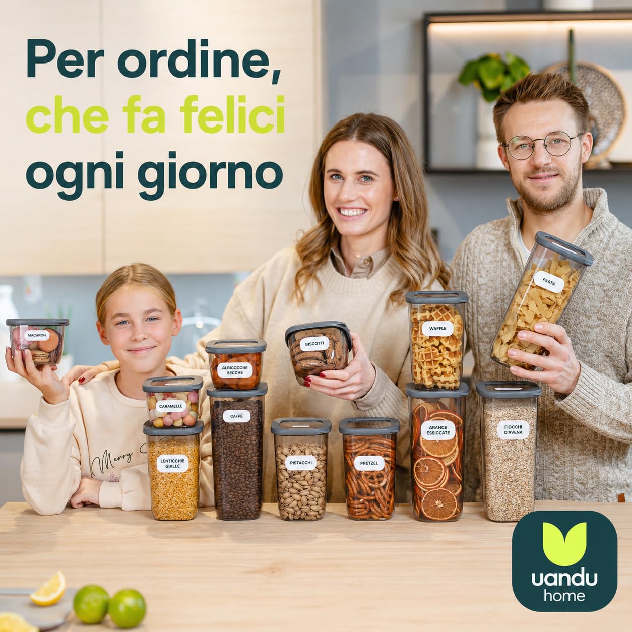 uandu Scatola portaoggetti da cucina, confezione da 12, barattoli ermetici alimentari in plastica sigillati con coperchio, barattoli portaoggetti da cucina in plastica, senza BPA, contenitori per