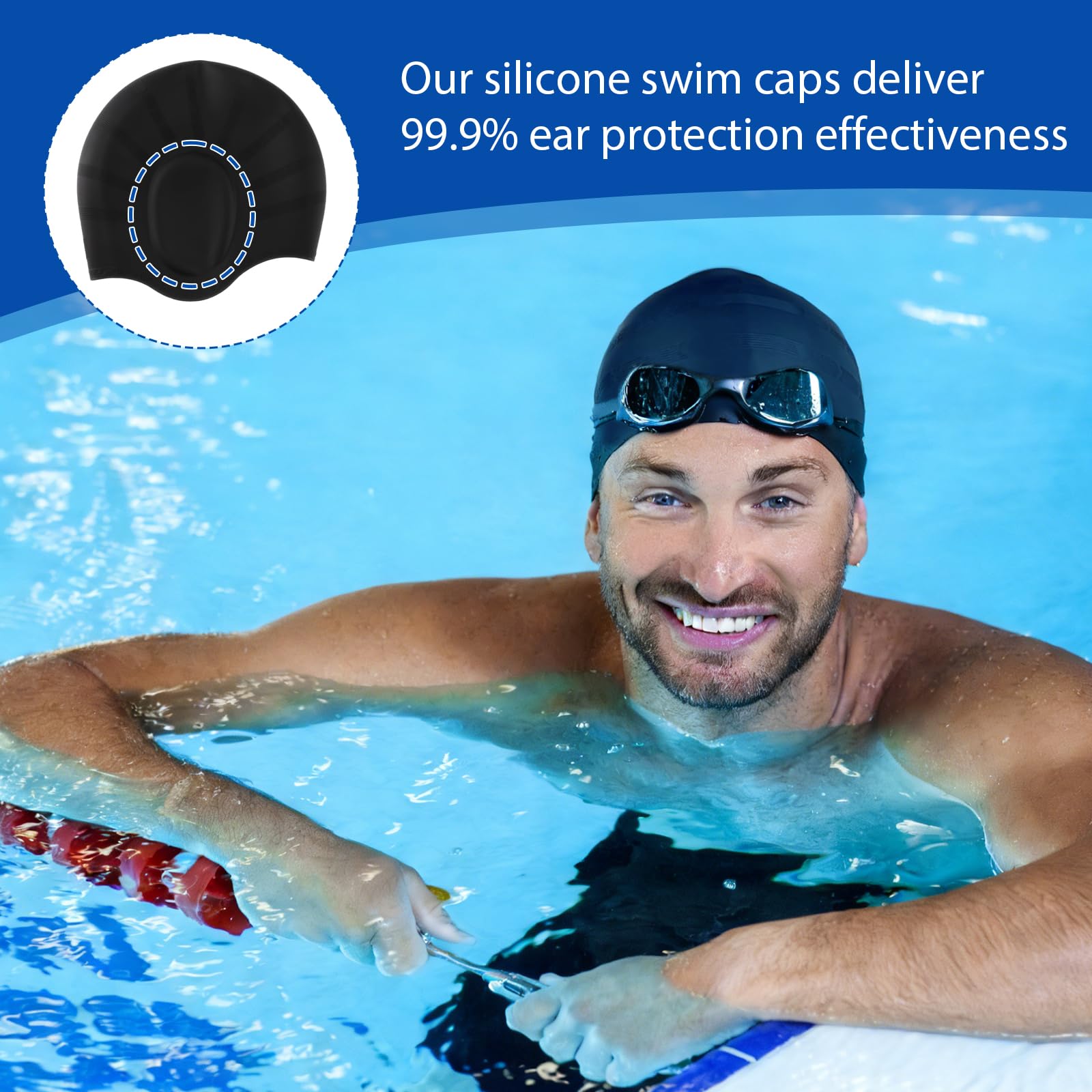 Bonnet de Bain Étanche, Silicone Solide Ergonomique avec Poche d'Oreille, Chapeau de Natation Haute Protection, pour Adultes Hommes Femmes Piscine Mer Plage Nage en Eau Salée Bonnet de Bain Étanche, Silicone Solide Ergonomique avec Poche d'Oreille, Chapeau de Natation Haute Protection, pour Adultes Hommes Femmes Piscine Mer Plage Nage en Eau Salée