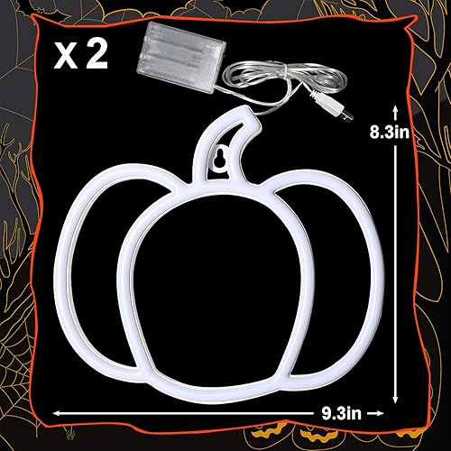 Miniatura 7 de Luces de neón de calabaza para decoración de Halloween, paquete de 2 lindas luces de Acción de Gracias naranja y verde para el hogar, funciona con