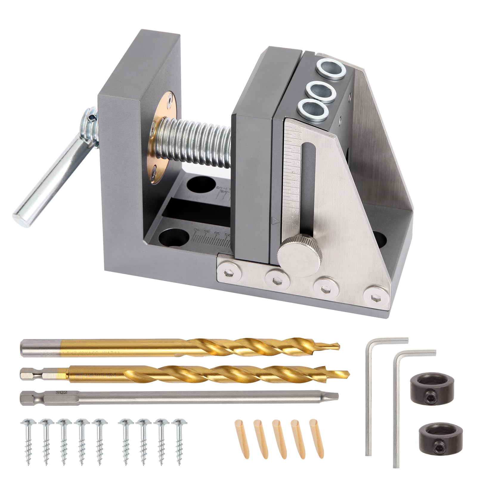 Kosmi Pocket Hole Jig Kit,Adjustable Professional and Upgraded All-Metal Pocket Screw Jig,Drill accurate,Wood safe 15° Angled Holes Woodworking
