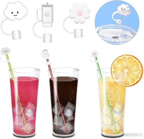 Miniatura 8 de 6 popotes transparentes de repuesto para vasos Stanley de 40 onzas y 30 onzas, 3 bonitas cubiertas de popote para vasos Stanley con 1 cepillo de