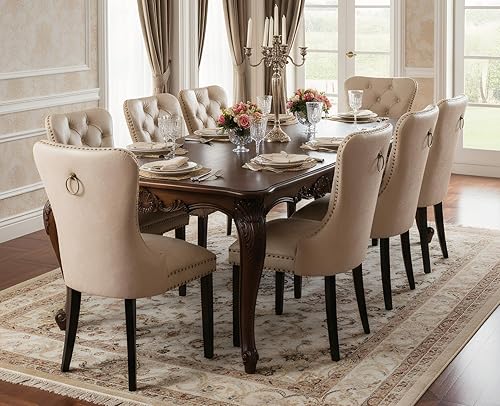 Miniatura 6 de EALSON Juego de 2 sillas de comedor modernas de cuero de mediados de siglo con patas de madera, sillas laterales de cocina tapizadas con ribete de