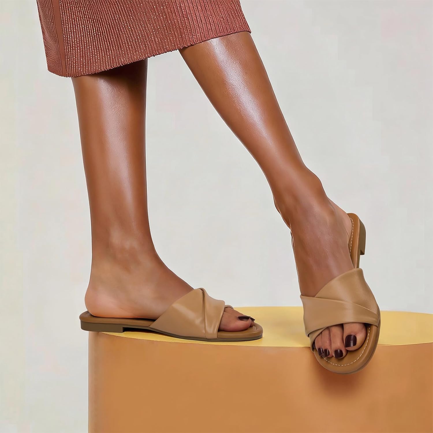 ATHMILE Sandals for Women 2026 Dressy Summer Flat Comfortable Fashion Beach Cute Ladies Slides Leather Casual Dress Women's Sandals Size 6-11 - Image 3