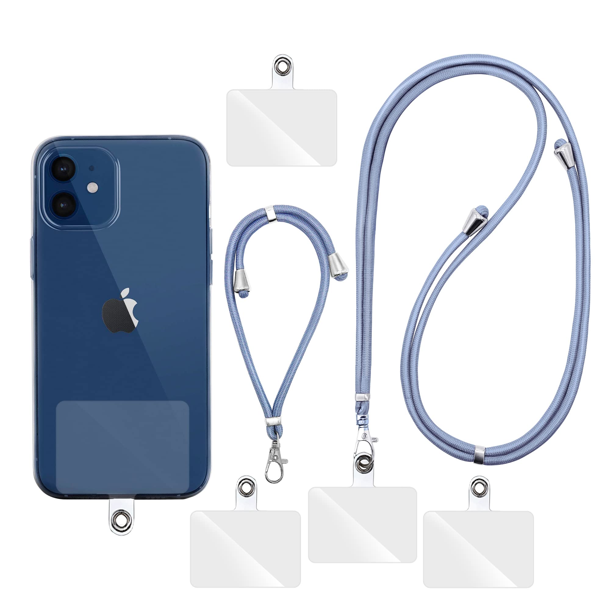 OlliwonUniversal Mobile Phone Chain (1 Collar + 1 Wrist Strap), Mobile Phone Collar Lanyard Strap Removable Neck Strap Compatible with Most Smartphones, Grey Blue
