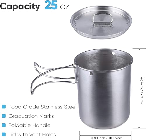 Miniatura 4 de Canteen - Botella de agua de acero inoxidable con taza de campamento anidada y tapa para bolsa de insectos, equipo de bushcraft, cantina de metal