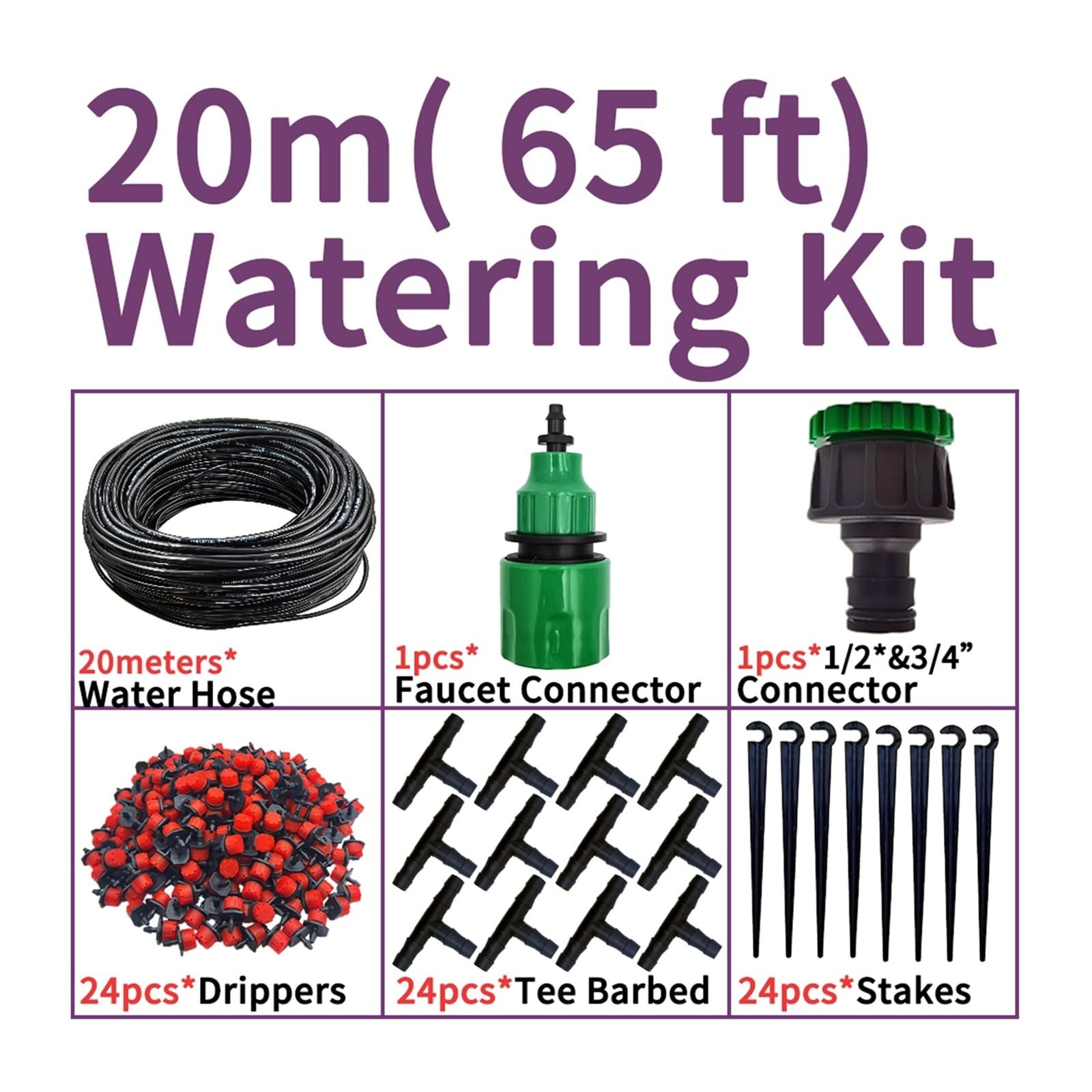 Kit de Riego por Goteo 5-25M con Goteros Ajustables Jardín | Kit de gotero regulable for sistemas de riego automático de jardines.(20M KIT-B)