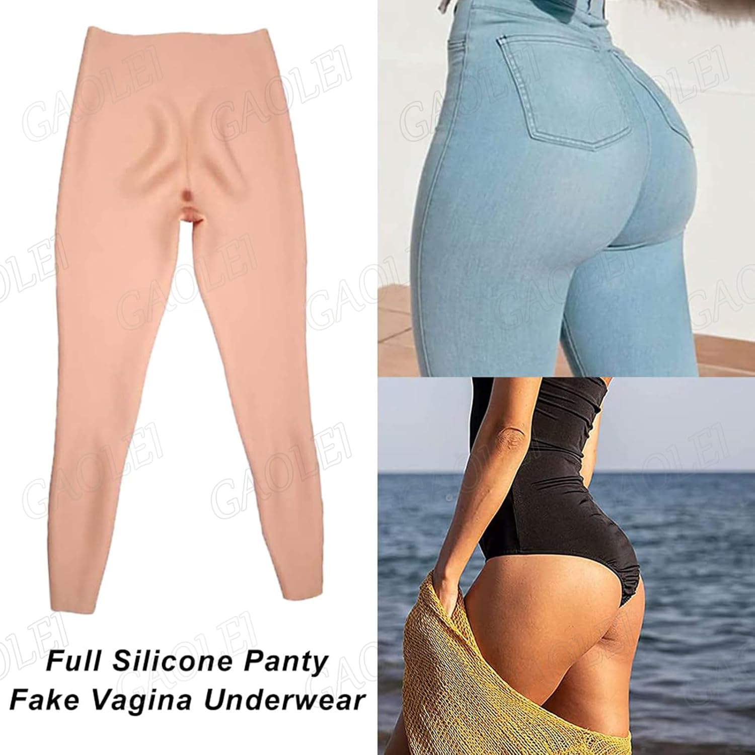 Realistic Sissy Silicone Pants Ankle Length Hip Enhancer Panties Hiding False Pussy Trousers for Cosplay Transgender