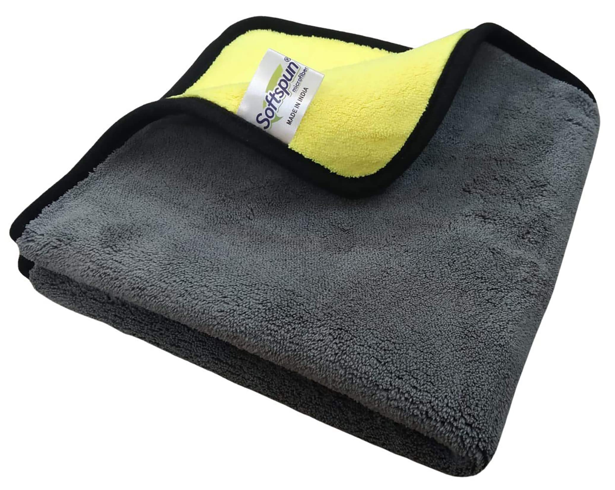 SOFTSPUNSOFTSPUN 900 GSM, Microfiber Double Layered Silk Banded Edge Cloth 40x40 Cms 1 Piece Towel Set, Extra Thick Microfiber Cleaning Cloths Perfect for Bike, Auto, Cars Both Interior and Exterior.