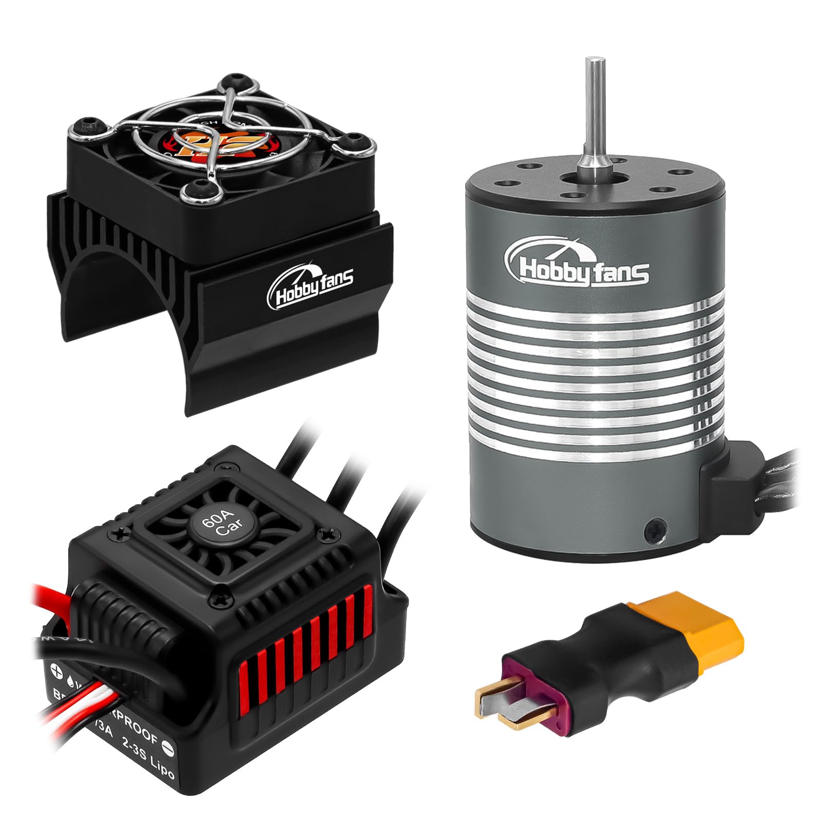 Motor sin escobillas impermeable S3650 de 4300 KV, eje de 3,175 mm con controlador de velocidad eléctrico ESC sin sentido de 60 A y disipador de calor para coche 1/10 RC camión, rojo