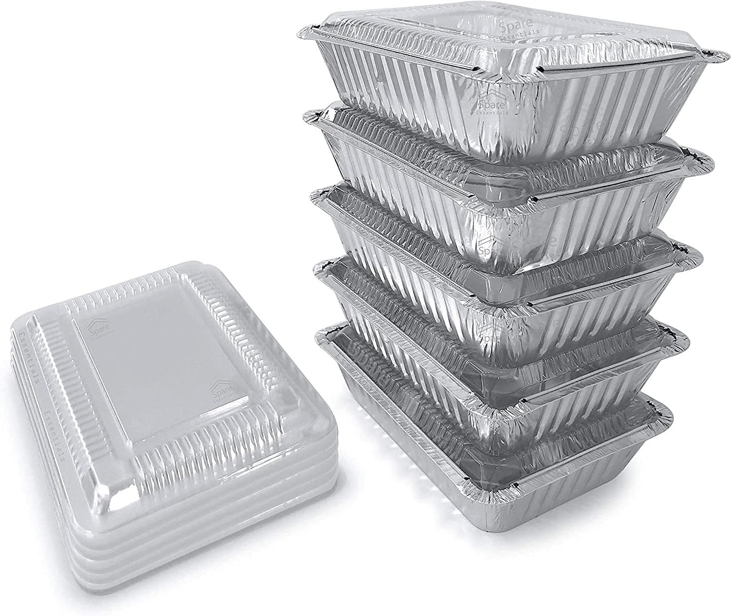 Aluminum Oblong Pans 2.25 Lb with Aluminum Board and Dome Lids | Heavy Duty Disposable Foil Baking Trays for Oven Freezer Meal Prep Catering Storage | Set of 500