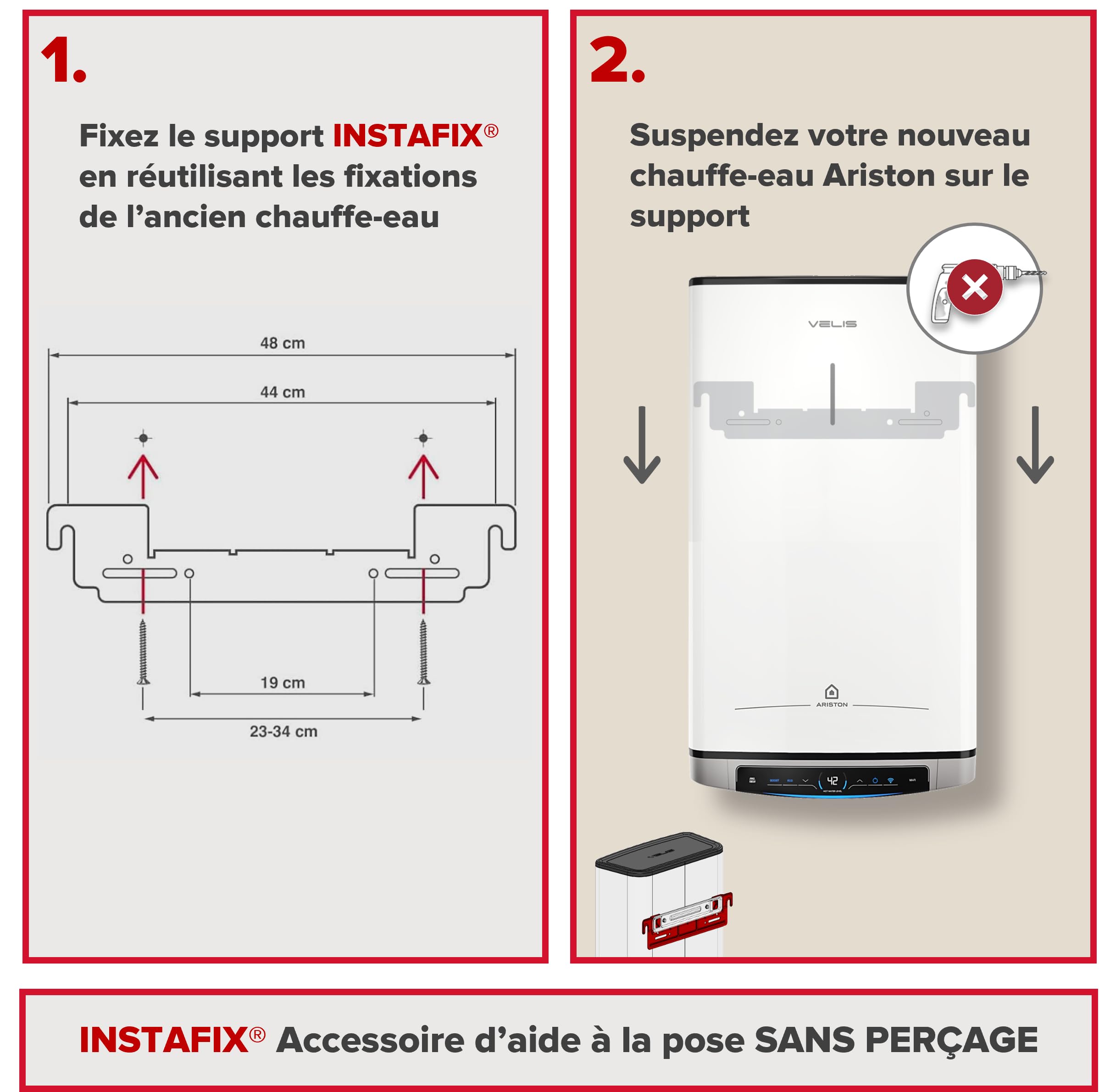 Ariston INSTAFIX, Support Mural Sans Perçage pour Chauffe-Eau Électrique Ariston, Compatible VELIS - LYDOS - PRO1, Conçu et fabriqué pour être installé en France