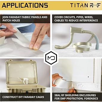 Mission Darkness TitanRF Faraday Tape // 1in W x 10ft L (2.54cm x 3.05m) High-Shielding Conductive Adhesive Tape Roll Used to Connect TitanRF Fabric Sheets or Seal RF Enclosures