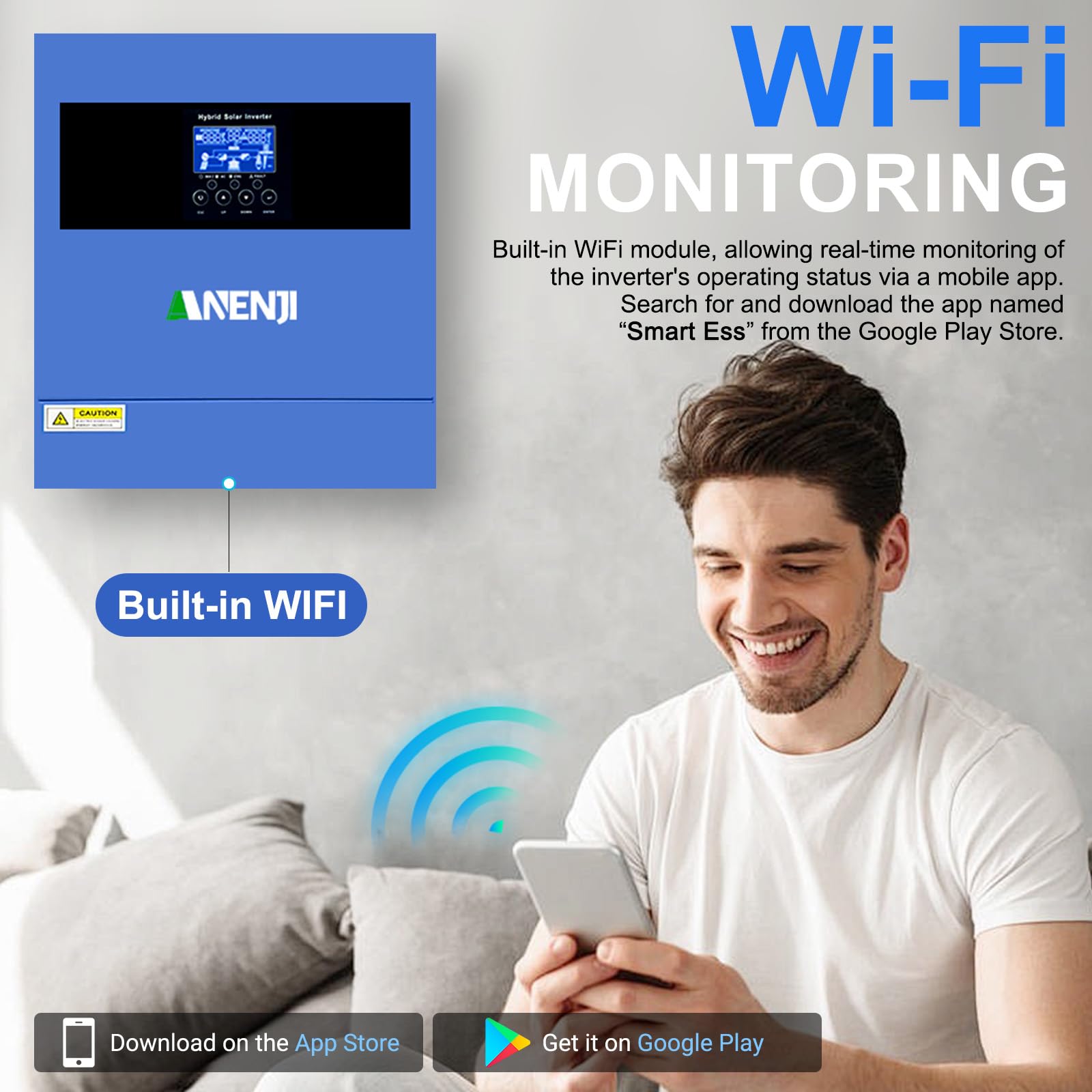 4200W Inverter ibrido a onda sinusoidale pura, Tensione a Circuito Aperto Fotovoltaico 60–500 Vcc Dotato di un MPPT da 100 A e di un modulo WiFi integrato, Adatto per batterie da 24V