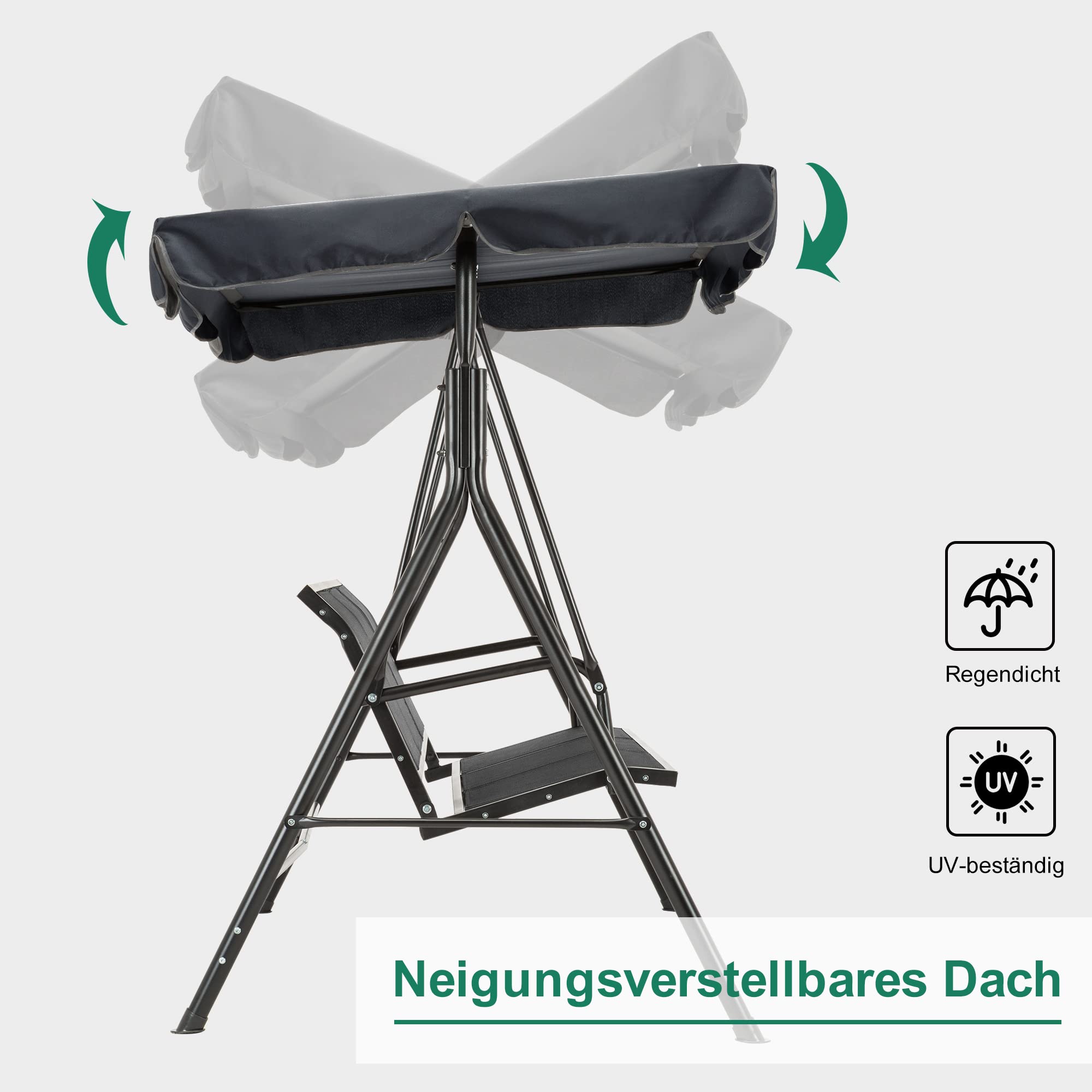 M MCombo 3-Sitzer Hollywoodschaukel Gartenschaukel Gartenliege Schaukelbank 8007(Grau)