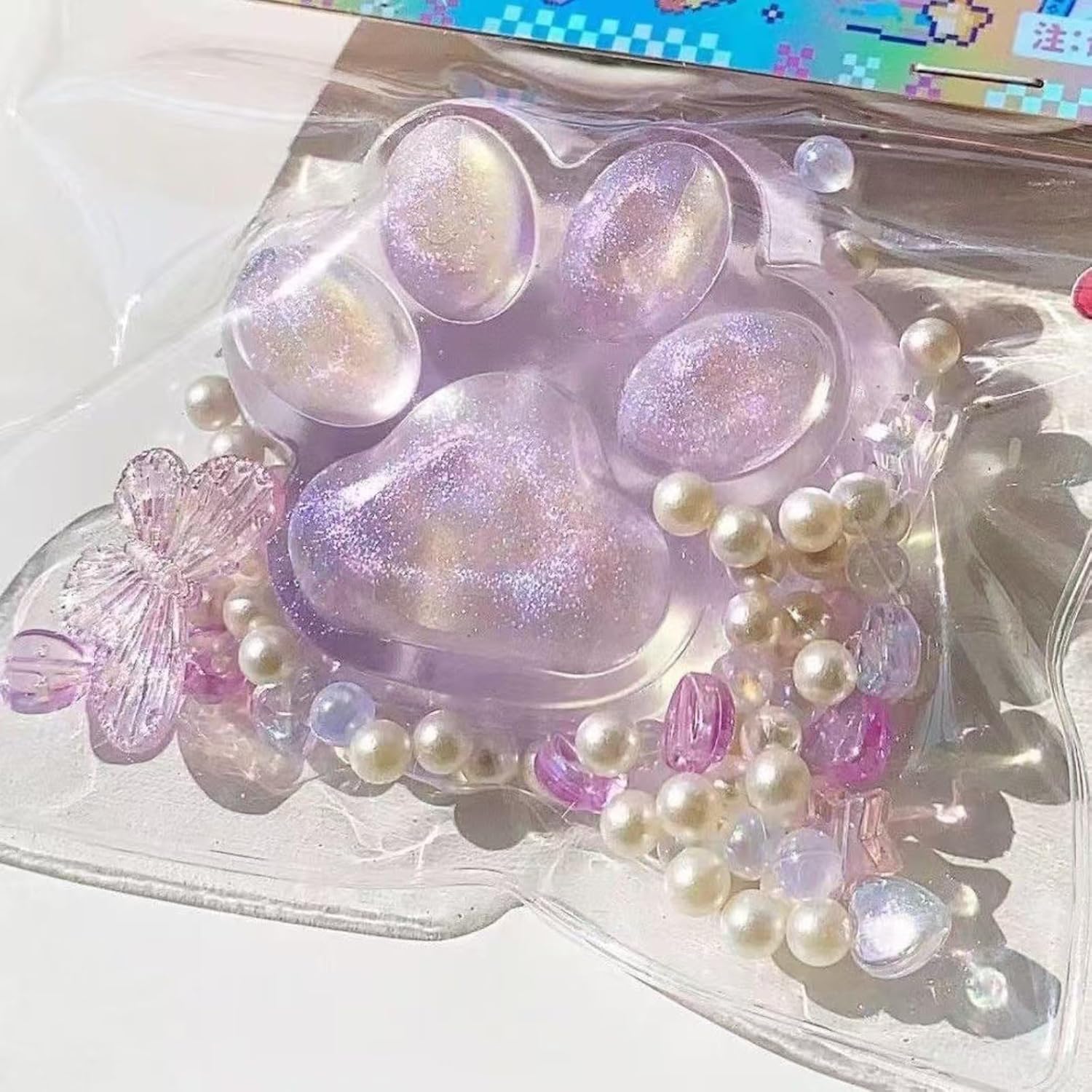 Squishy Toy, Cat Paw Squishy with Pearl Butterfly Accessories, Animals Stress Relief Taba Squishy Paw, Cute Animals Stress Relieving Fidget Toy for Adults Boys Girls Birthday Party Gifts (Purple)-image-49