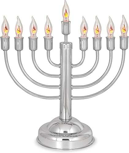 Menorá eléctrica plateada con bombillas que titilan disponible en Yaxa Mexico