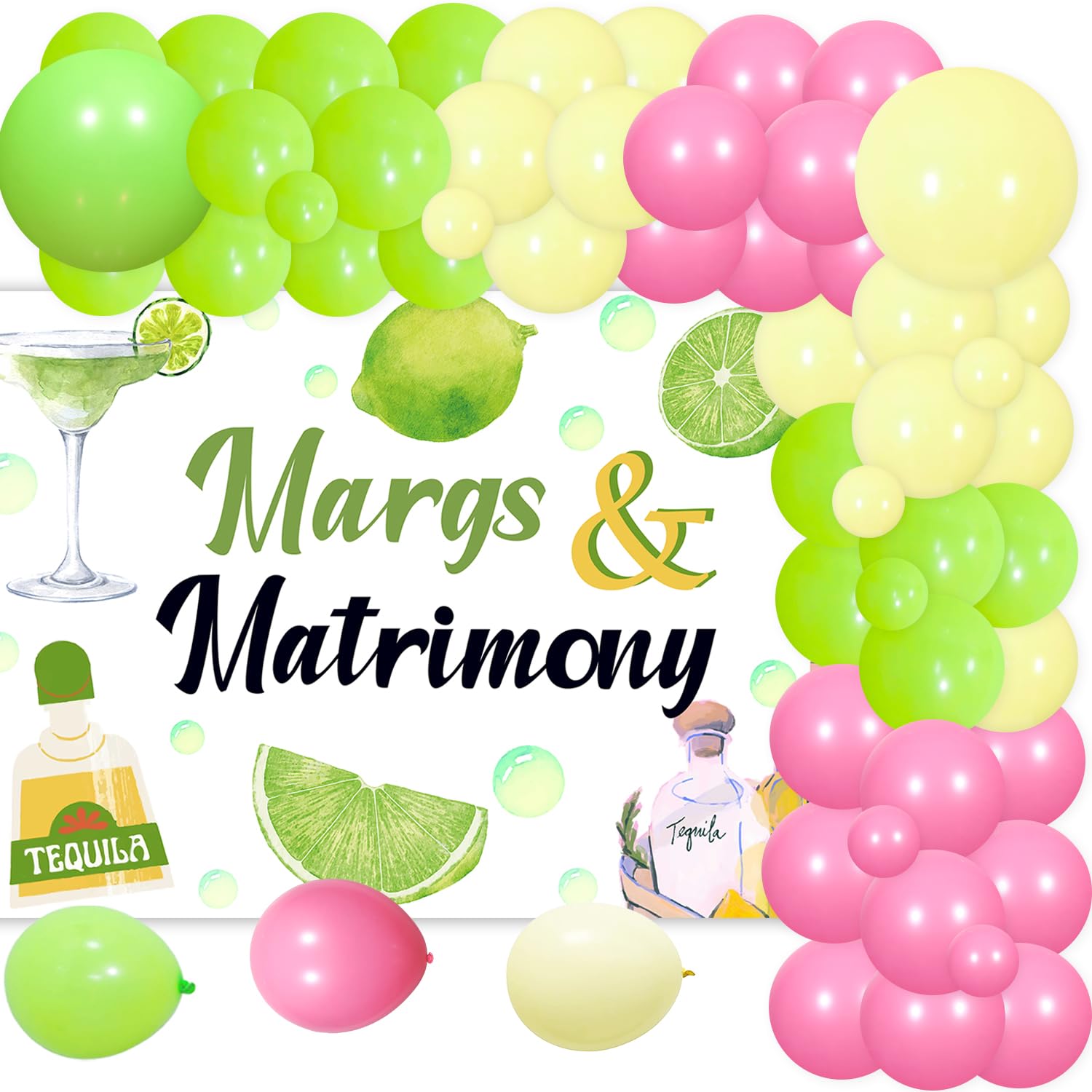 Margs and Matrimony Bachelorette Party Decorations, Margs and Matrimony Backdrop Decor, Margarita Bachelorette Party Supplies Balloon Garland Arch Kit