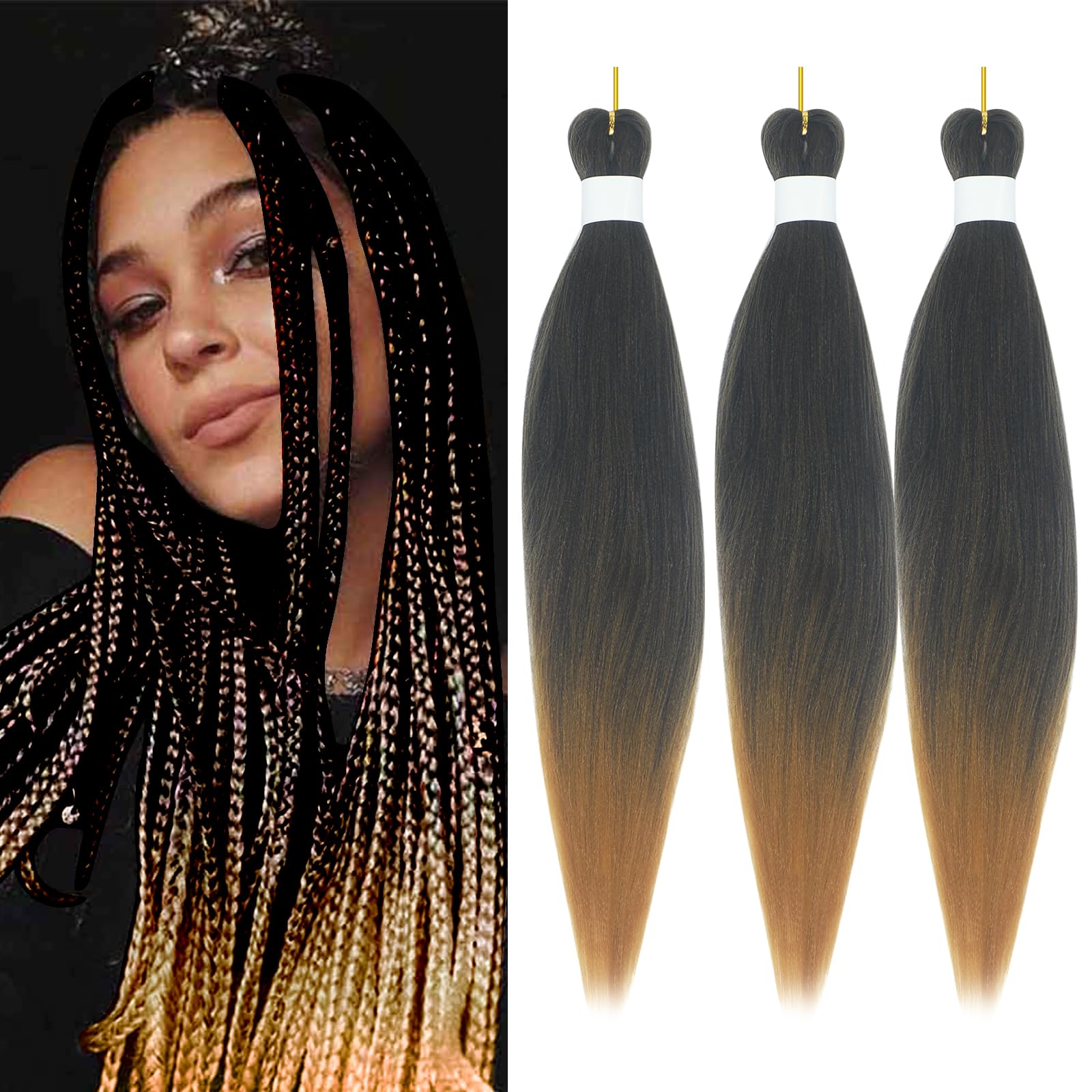 Ombre Trenzado Cabello Pre Estirado Trenzas Kanekalon Extensión De Cabello Cabello Humano Trenzado 24 Pulgadas Negro Marrón Verde Pelo Sintético Falso Para Trenzar (Paquete De 3)