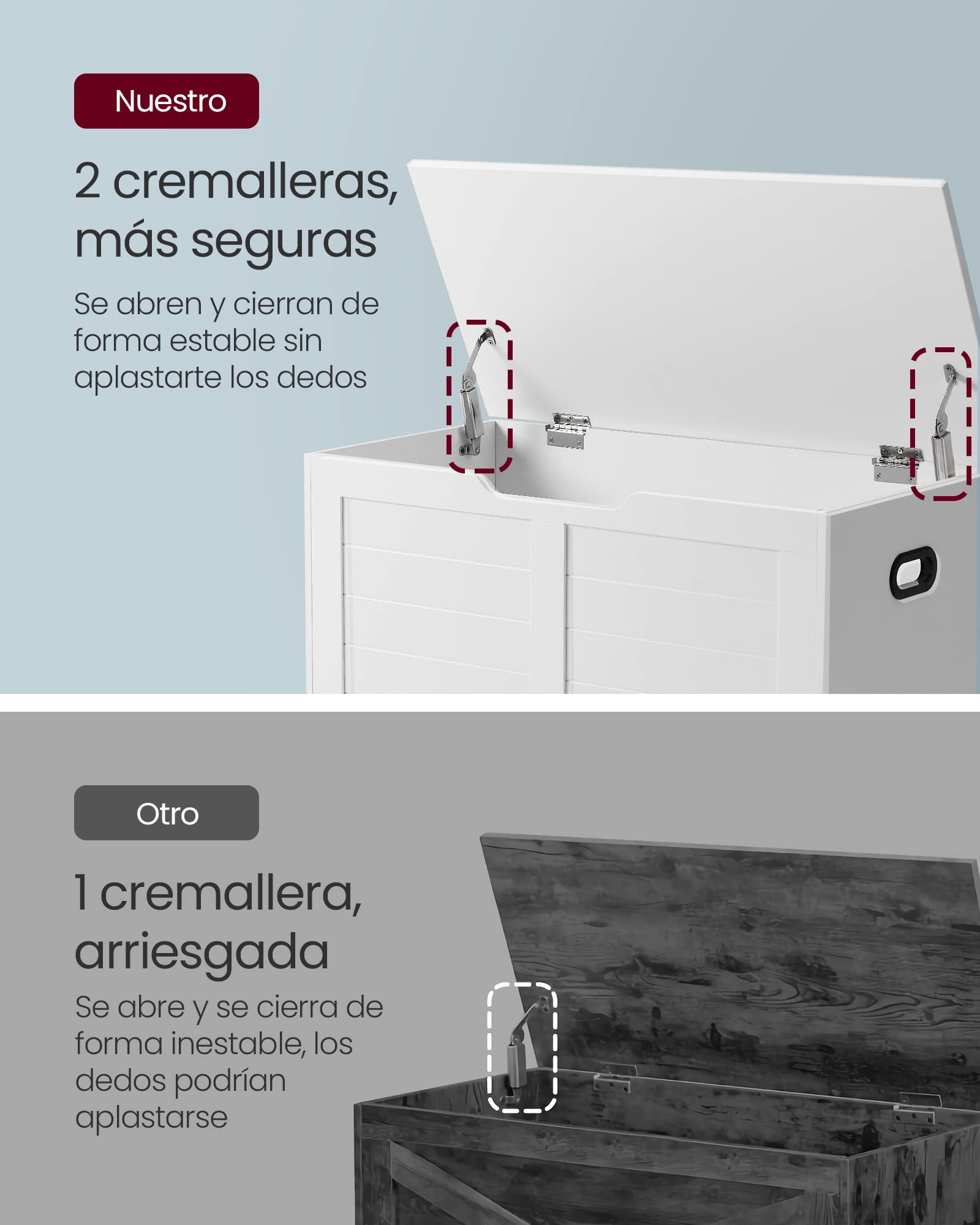 VASAGLE Puff Almacenaje, Banco Almacenaje con 2 Bisagras de Seguridad, Banco Zapatero, Estilo de Campo, 40 x 80 x 46 cm, para Pasillo Dormitorio Salón, Blanco Nube LSB063T14