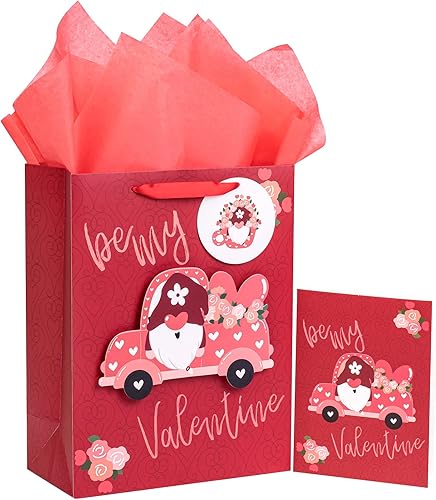 MAYPLUSS Bolsa grande de regalo para el día de San Valentín de 13 pulgadas con tarjeta de felicitación y papel de seda gnomo rojo disponible en Yaxa Colombia
