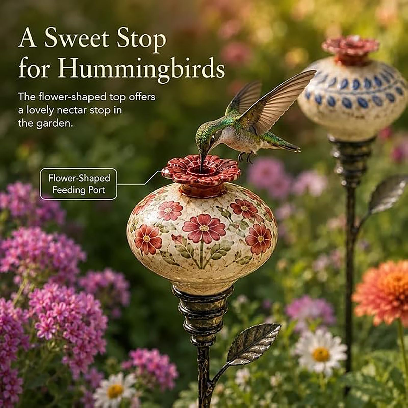 Paletto da giardino per mangiatoia per colibrì in ceramica (3pc)