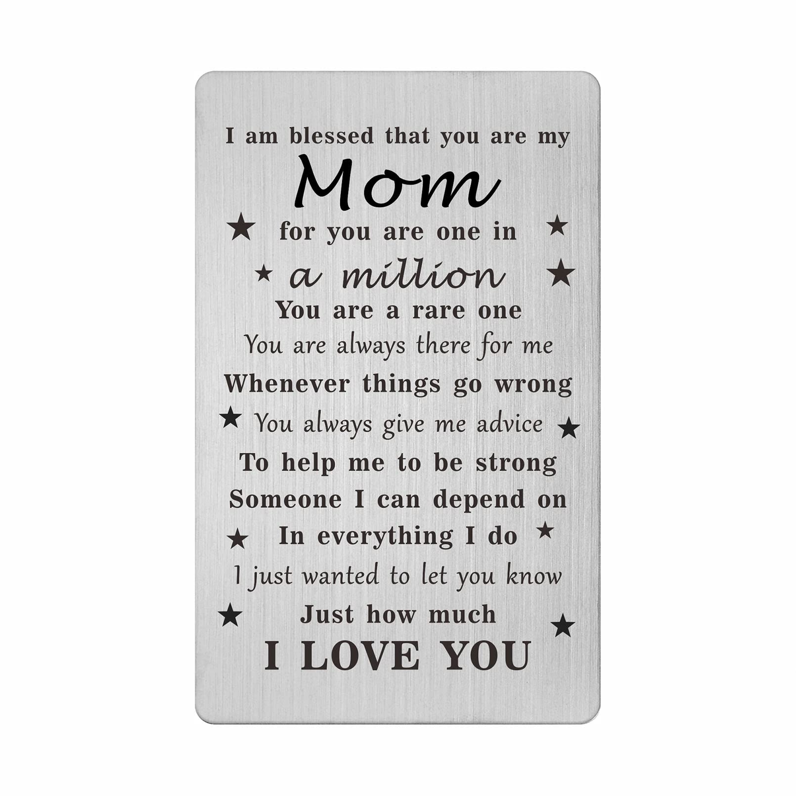 TGCNQ Mothers Day Mom Gifts - Mom Engraved Mothers Day Card - Mothers Day Keepsake - Mom Birthday Christmas Card from Daughter Son