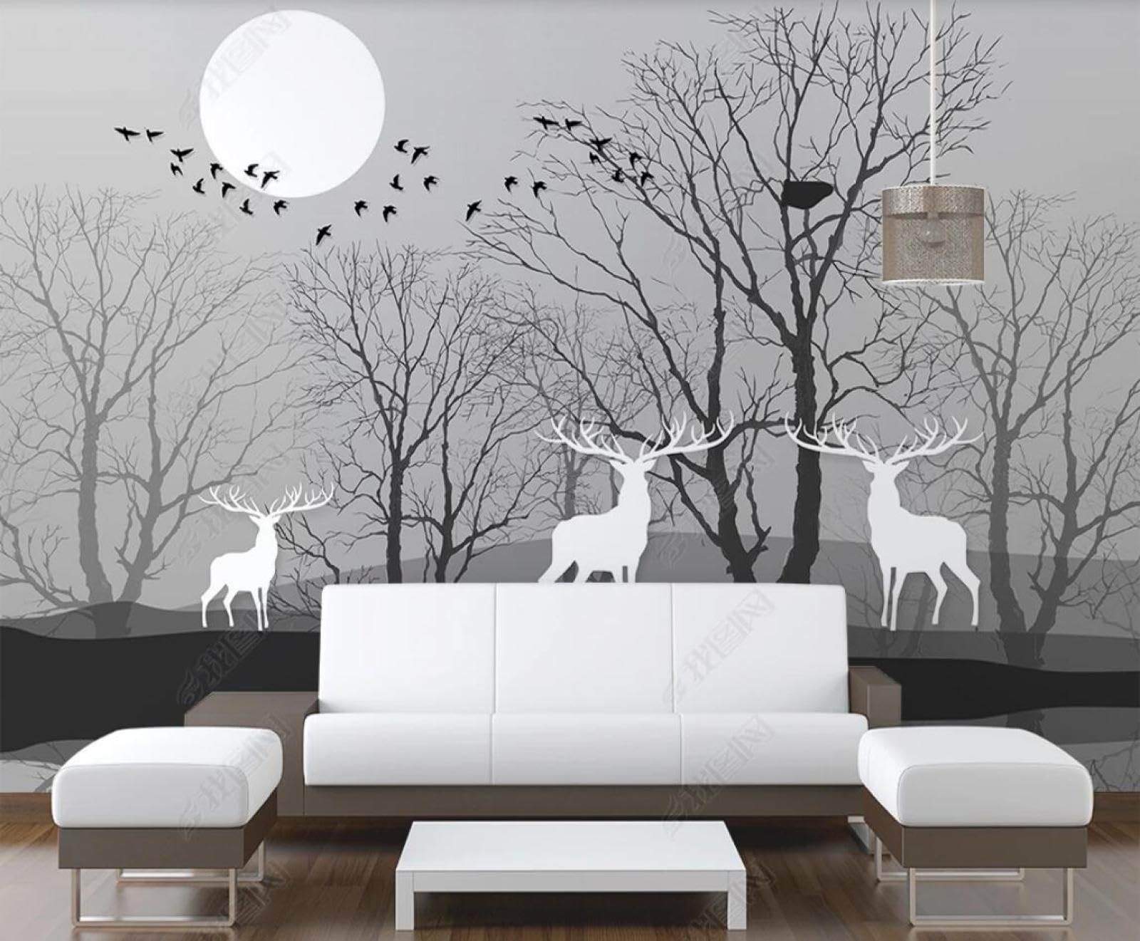 Papier peint panoramique forêt grise rétro tapisserie luxe 3D