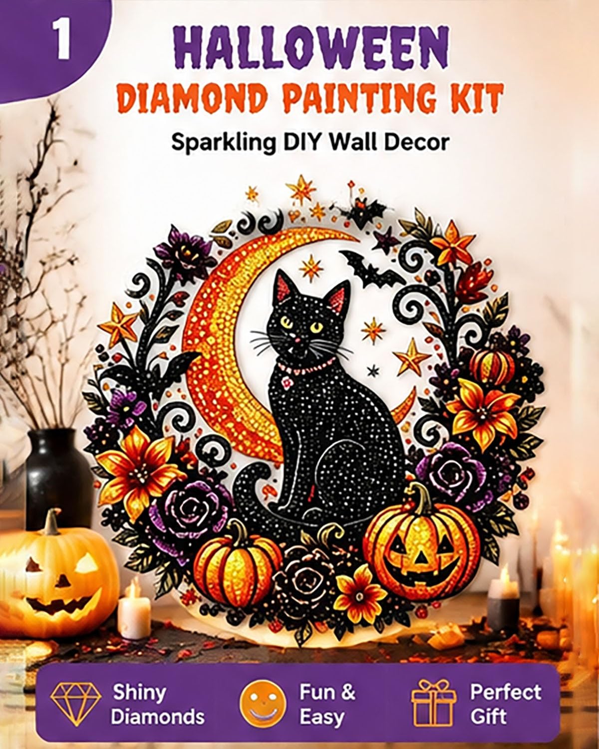 Kit de arte de diamante de doble cara con pedrería brillante para adornos de Halloween