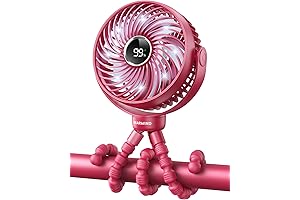 Battery Small Fan for Stroller, Cordless Rechargeable, LED Night Light
