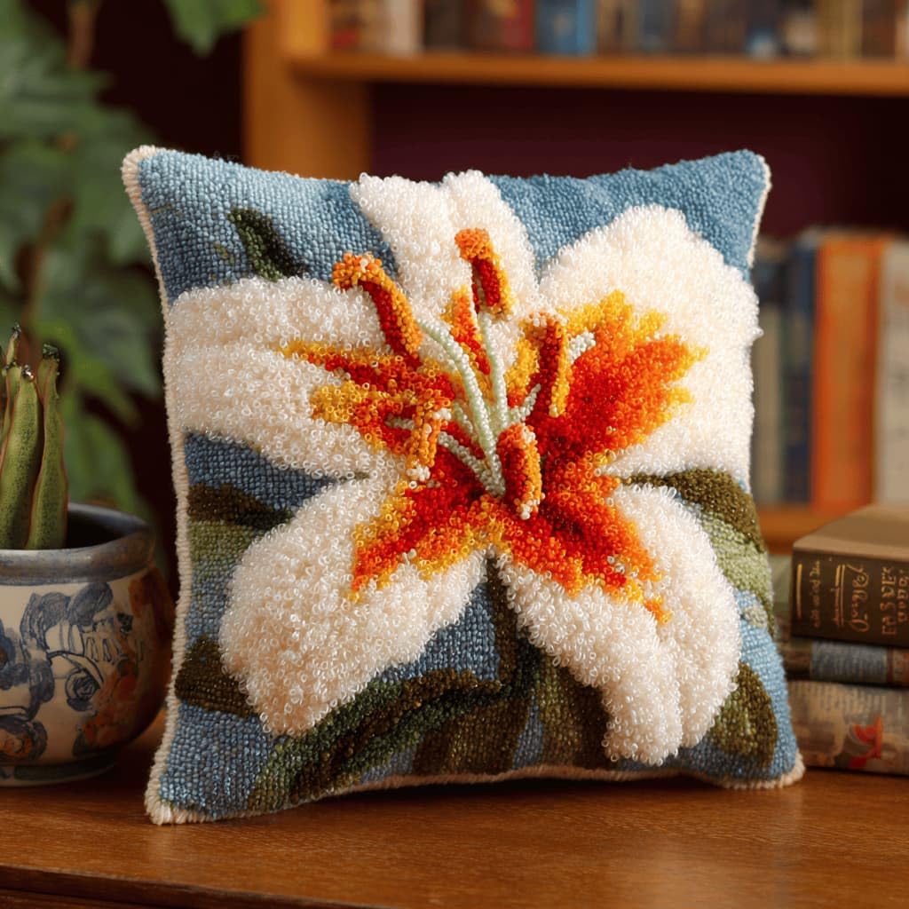 Kitquiver Beginner Latch Hook Cushion Kit,Lily Decor Pillow Cover 43X43Cm