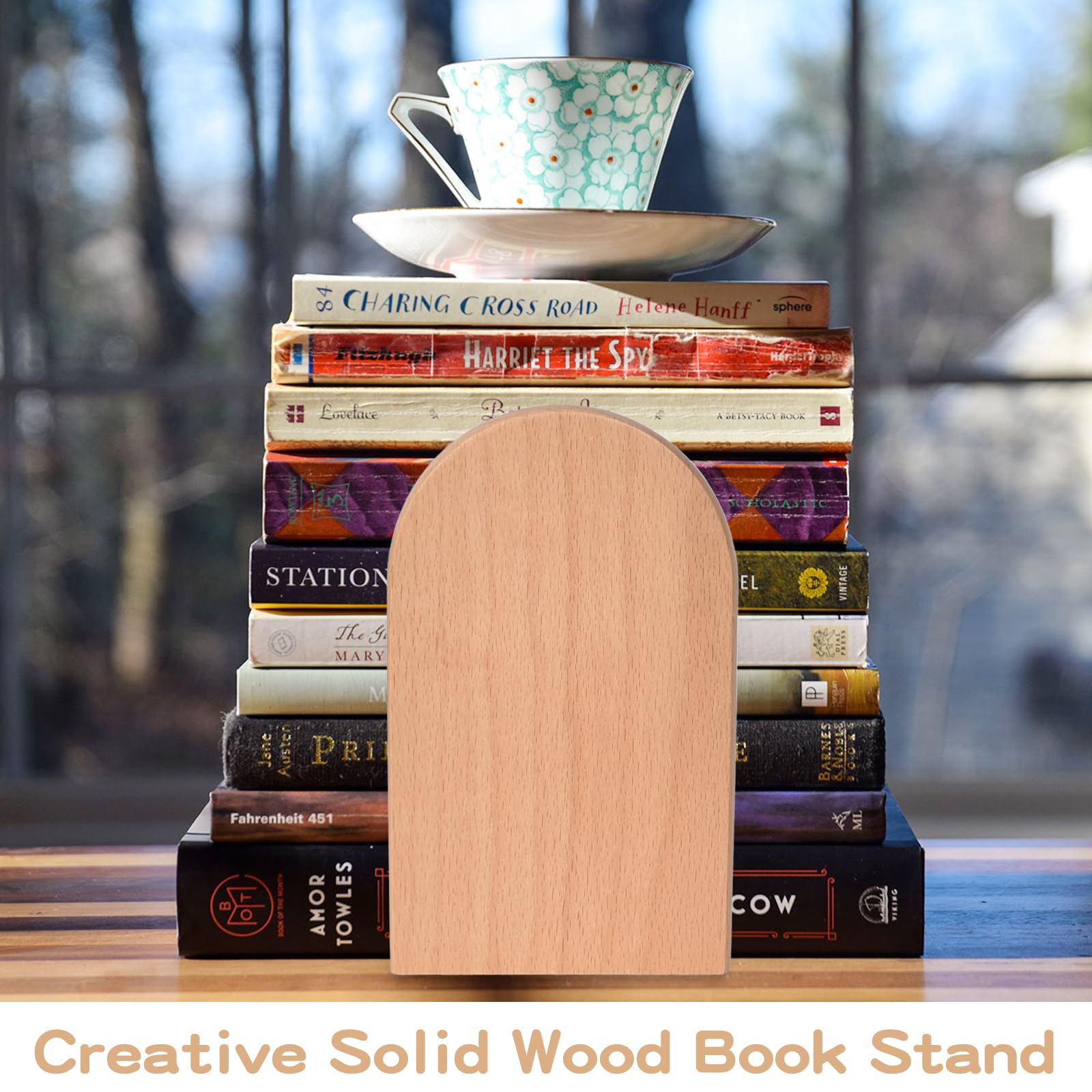 2 Pair Beech Wood Book Ends for Shelves Non-Slip Bookends - Image 4