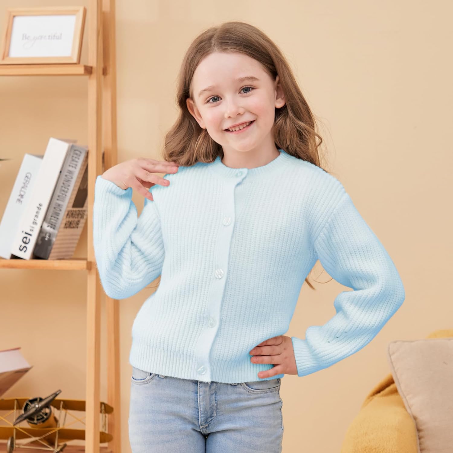 Girls' Cardigan with Button Loose Long Sleeve Shrug Sweaters Cropped Uniforms Kids Knit Sweater Outerwear - Image 4