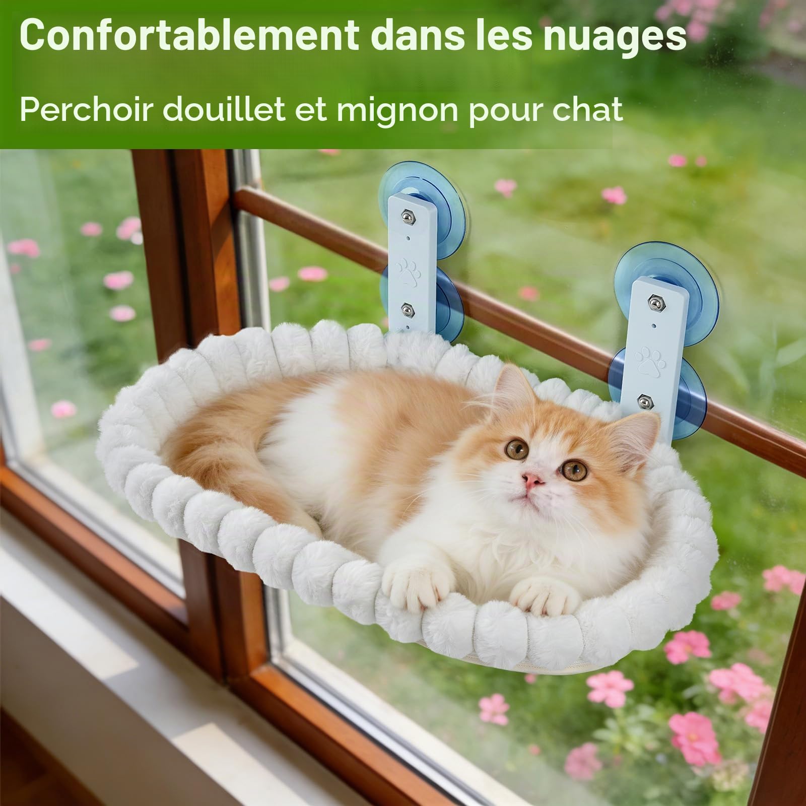 YooxArmor Hamac Chat Fenetre Pliable,Supporte 20kg,50×36CM | avec Structure Métallique Robuste & 4 Ventouses,Conception Sans Fil,Housse Reversible