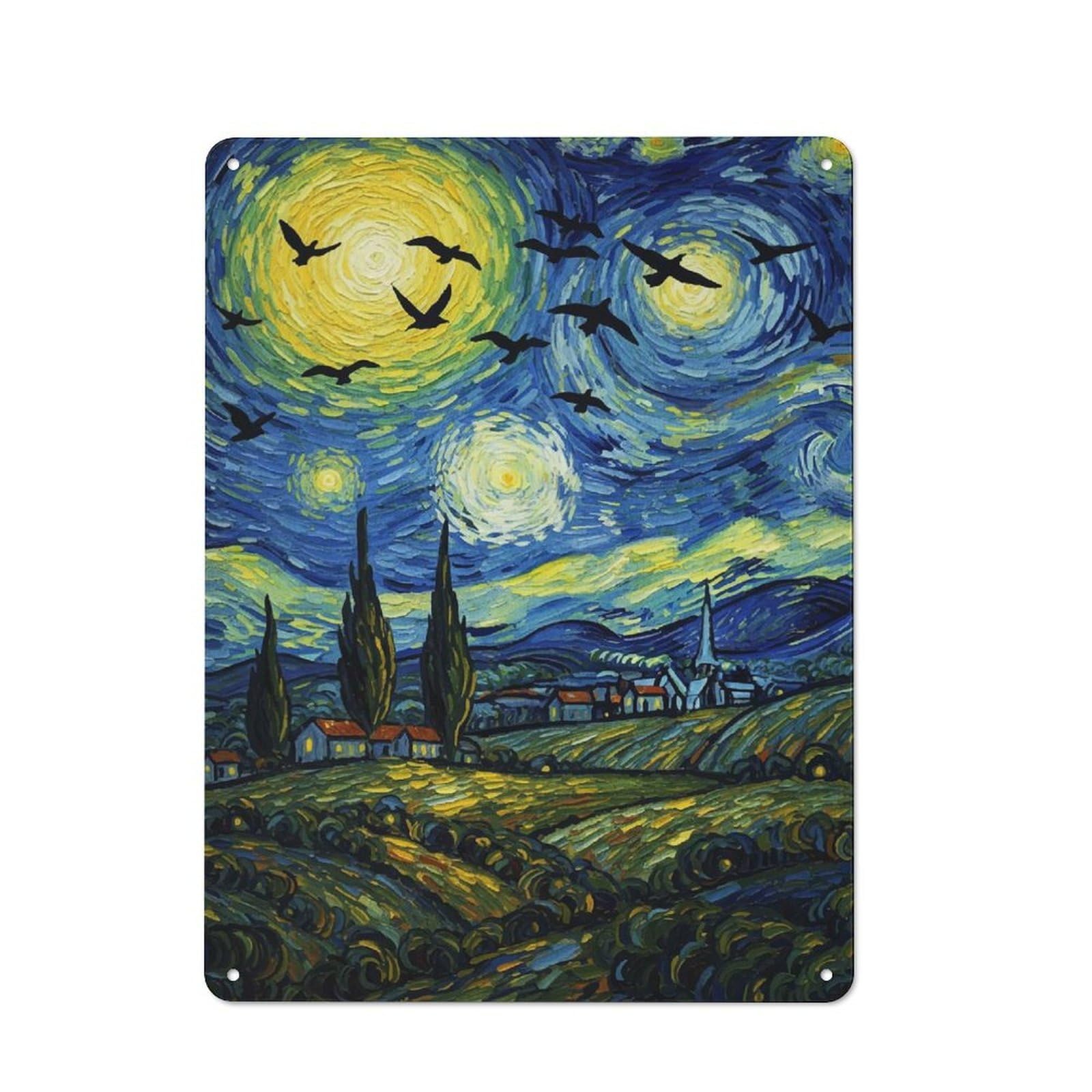 Junmoney Starry Night With Birds Vintage Tin Sign 40X30cm For Lounge Or Reading Corner, For Reading Corner Decorators