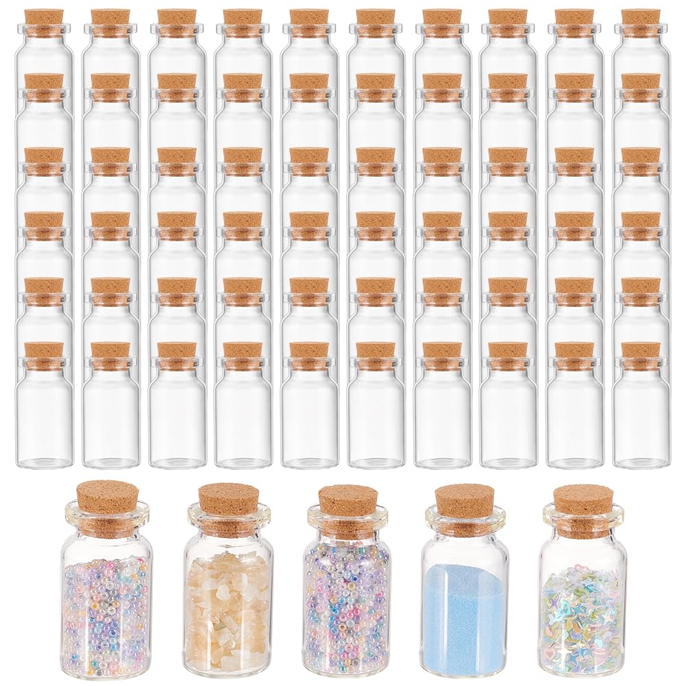 Mini botellas de vidrio transparente con tapón de corcho para proyectos DIY