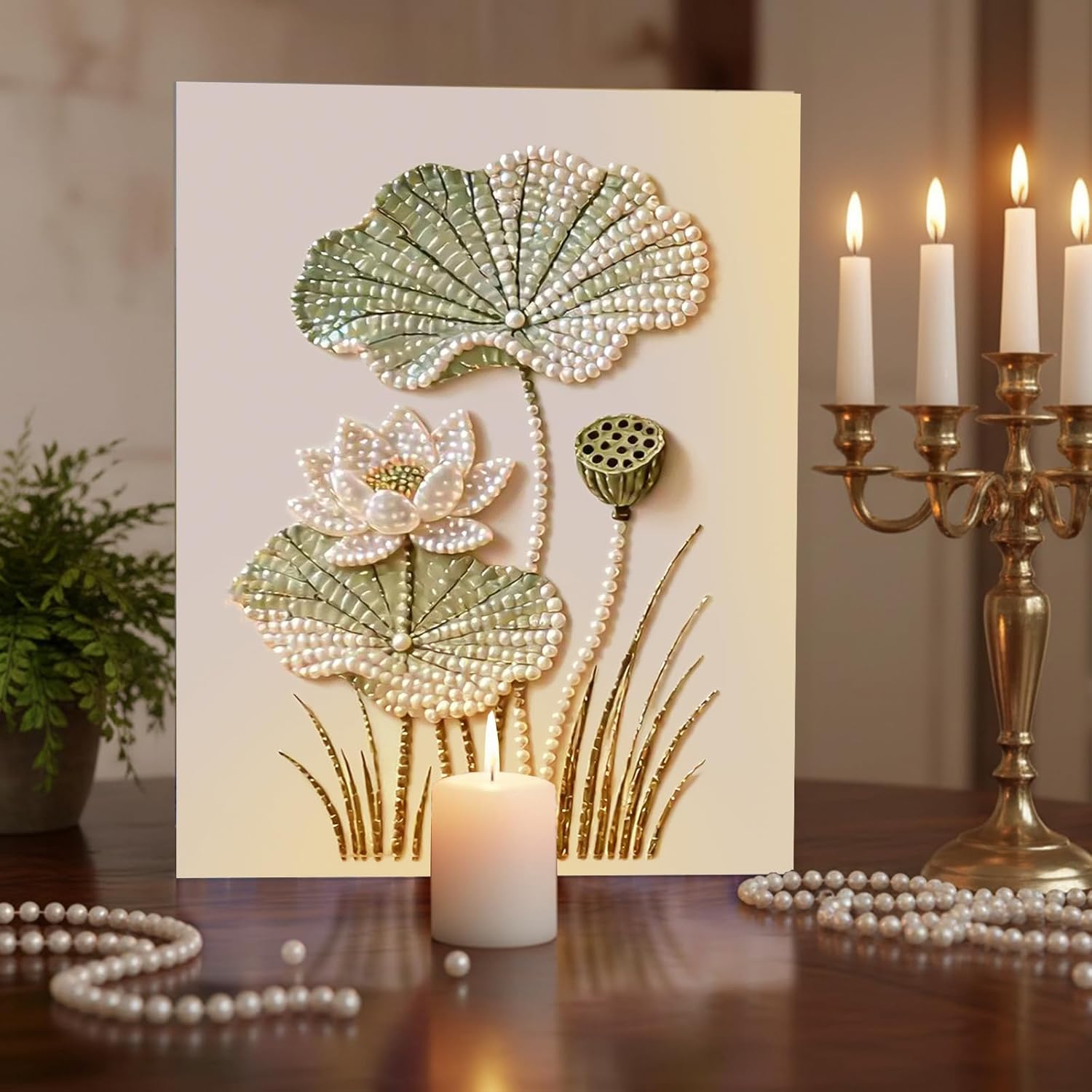 DIY Diamond Pearl Painting Kit for Adults, Flower 3D Pearl Painting Craft with Wooden Frame 40x50cm, Beginner Friendly Home Wall Decor Art, Gift for Women Men Housewarming (Lotus)